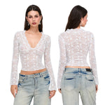 Floral Lace Flare Sleeve Crop Top