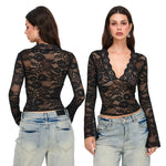 Floral Lace Flare Sleeve Crop Top