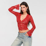 Floral Lace Flare Sleeve Crop Top