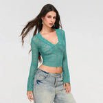 Floral Lace Flare Sleeve Crop Top