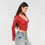 Floral Lace Flare Sleeve Crop Top